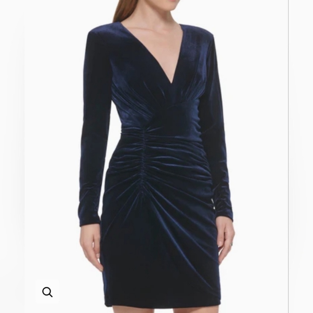 Vince Camuto Deep Blue Velvet Long Sleeve Dress